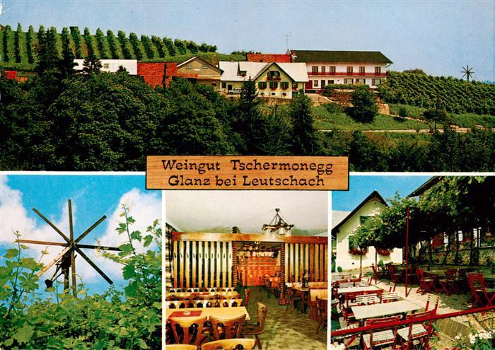 Glanz Weinstrasse Steiermark AT Weingut Tschermonegg Windrad Gaststube Gartenwir