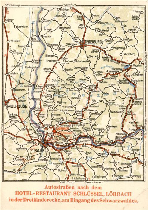 LoeRRACH Baden BW Hotel Restaurant Schluessel Gebietskarte in der Dreilaendereck