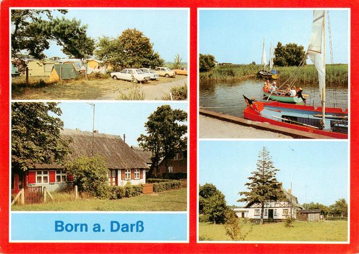 Born Darss Campingplatz Rohrgedecktes Bauernhaus Freizeitboote im Hafen Fachwerk