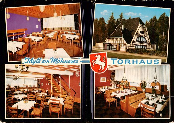 Koerbecke Moehnesee Idyll am Moehnesee Torhaus Cafe Restaurant Gastraeume