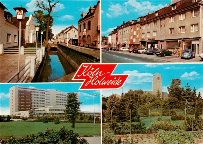 Holweide Koeln Partie am Bach Zentrum Hochhaus Kirche