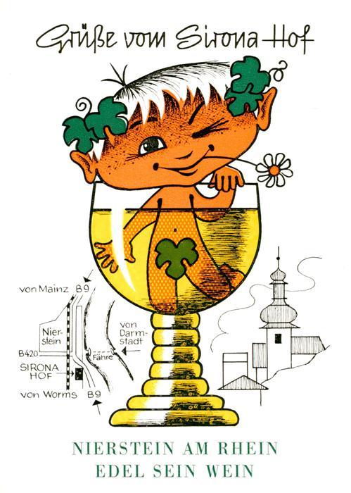 Nierstein Rhein Sirona-Hof Karikatur Weinglas