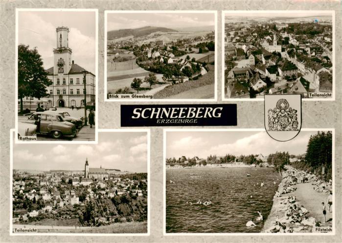 Schneeberg Erzgebirge Rathaus Panorama Blick zum Gleesberg Filzteich