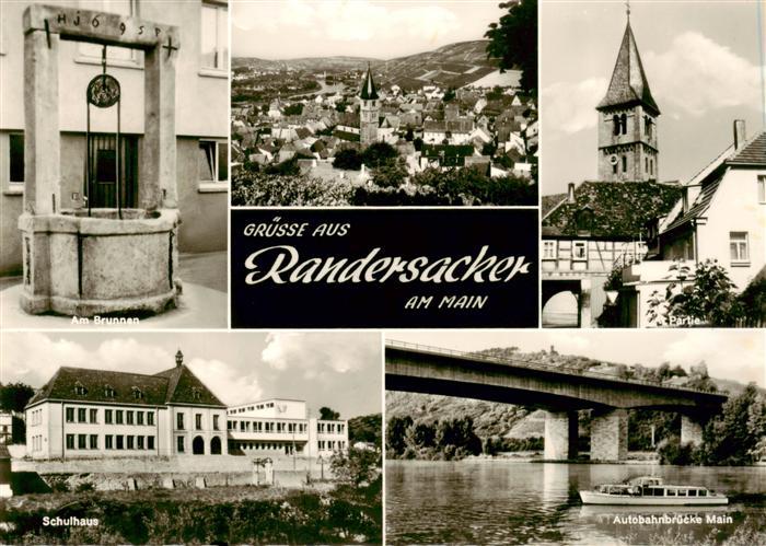 Randersacker Brunnen Panorama Kirche Schulhaus Autobahnbruecke Main