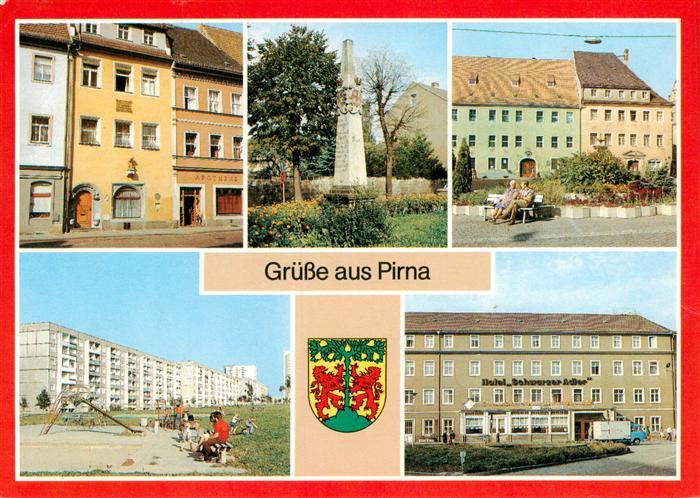 Pirna Elbe Haus des Th Jacobaer Postmeilensaeule Markt Pirna Sonnenstein Hotel S