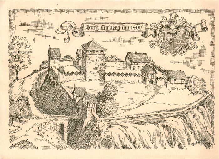 Preussisch-Oldendorf Burg Limberg um 1400 Kuenstlerkarte Federzeichnung Hainz Ha