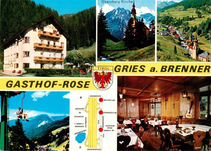 Gries Brenner Gasthof Rose Gastraum Landschaftspanorama Alpen Obernberg Kirche
