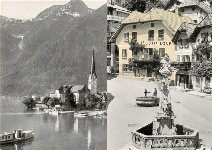 Hallstatt Oberoesterreich AT Hotel Gasthof Haus Boeck Brunnen Blick ueber Hallst