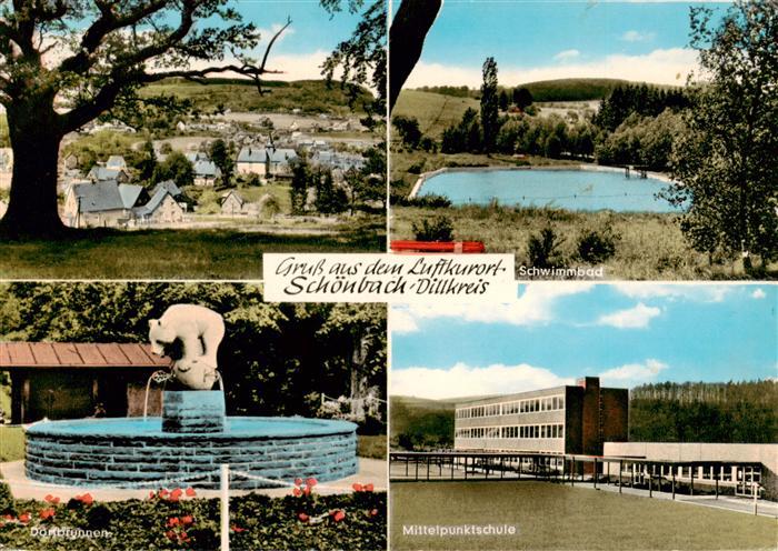 Schoenbach Dillkreis Panorama Schwimmbad Dorfbrunnen Mittelpunktschule