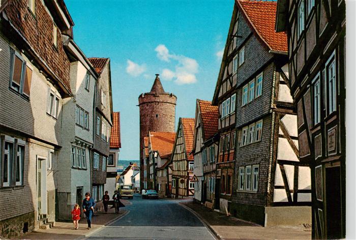 Alsfeld Hintere Fuldagasse mit Blick auf Leonhards-Turm