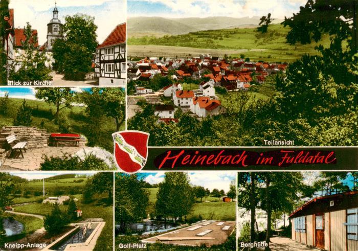 Heinebach Panorama Teilansicht Kirche Kneipp-Anlage Minigolfplatz Berghuette