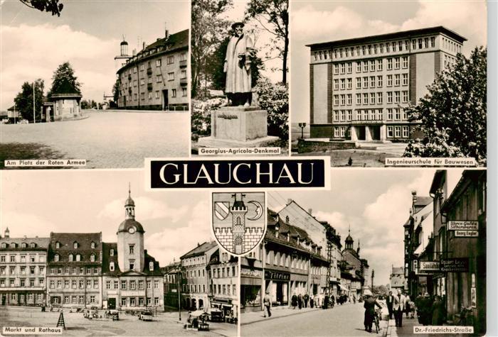Glauchau Platz der Roten Armee Georgius-Agricola-Denkmal Markt Rathaus Ingeniers