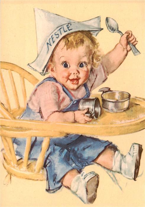 Werbung Reklame Nestle Kind Loeffel Tasse Litho