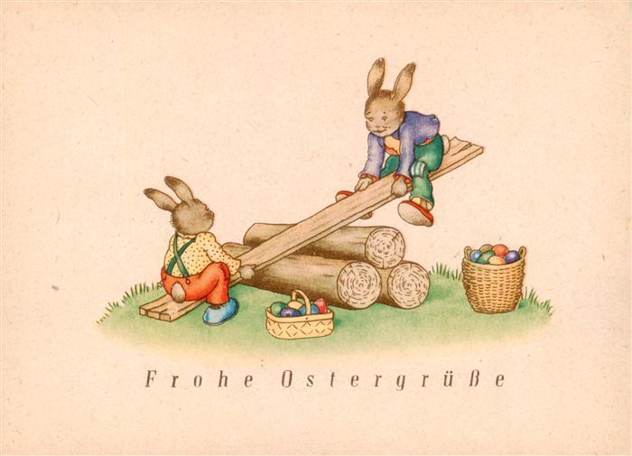 Ostern Easter Paques Pasqua Hassen Eier Wippe Litho Lamberz Karte