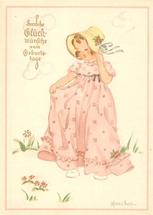 Haecker Kuenstlerkarte Glueckwunsch Geburtstag Maedchen Kleid Hut