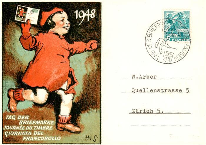 Briefmarken auf Postkarte Tag der Briefmarke  Schafhausen