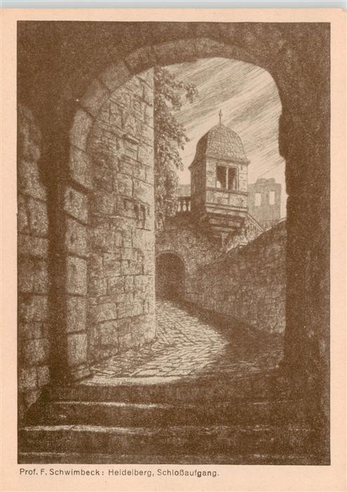 Heidelberg  Neckar Schlossaufgang Zeichnung
