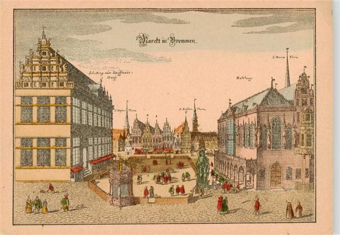 BREMEN  CITY Marktplatz Kuenstlerkarte Stich
