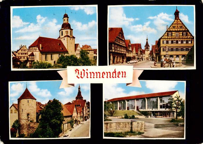 Winnenden Ev Kirche Rathaus mit Schwaikheimer Tor Diebsturm Stadthalle