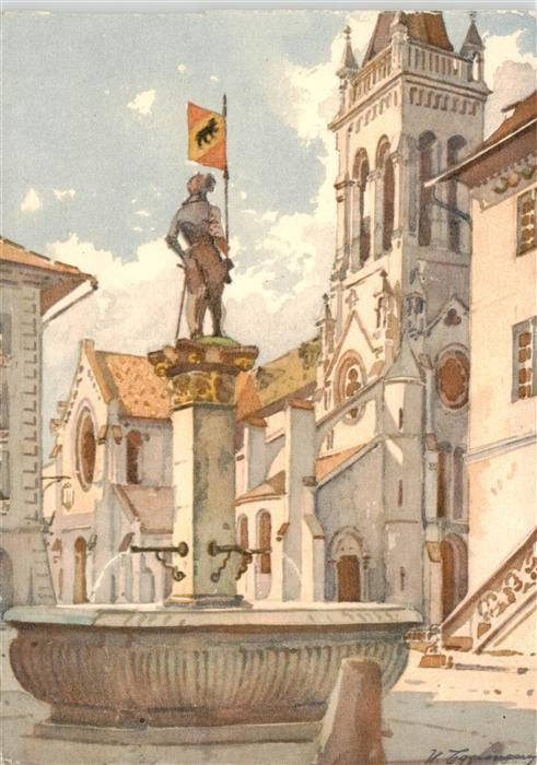 Bern BE Brueggler Brunnen auf dem Rathausplatz Aquarell