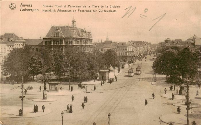 Antwerpen Anvers Koninklijk Athenaeum en panorama der Victorieplaats