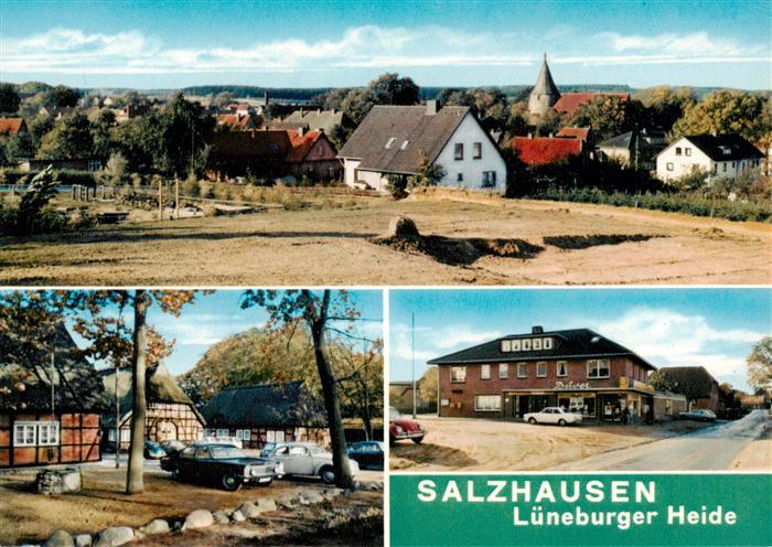 Salzhausen Lueneburger Heide Ortsansicht mit Kirche Ladengeschaeft Landhaeuser