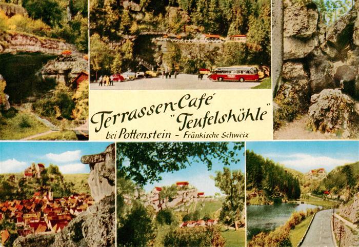 Pottenstein Oberfranken Terrassen-Cafe Teufelshoehle Natur Felsen Fraenkische Sc