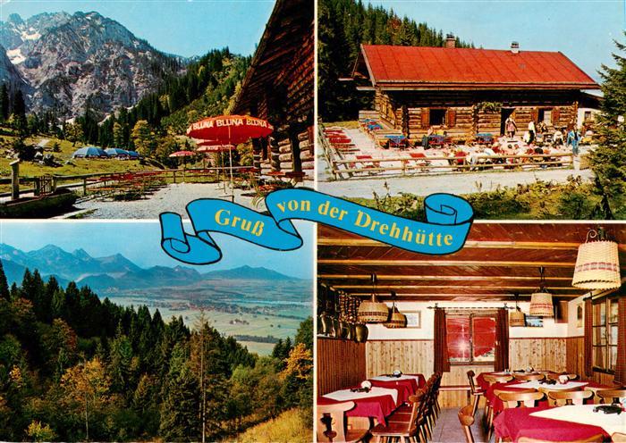 Schwangau Drehhuette Berghuette Gastraum Terrasse Panorama Alpen