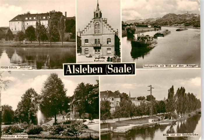Alsleben Saale FDGB Schule Aktivist Rathaus Saalepartie Staedt Anlagen Blick von