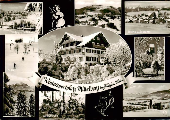 Mittelberg Guenzach Kinderheilstaette Gruenten Wildfuetterung Saeuling mit Zugsp