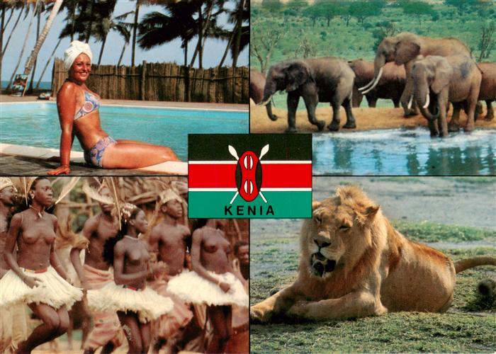 Kenia Schwimmbad Folklore Elefanten Loewe