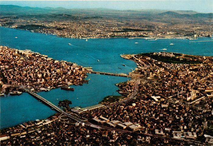 Istanbul Constantinopel TK Golden Horn the bridge and Bosphorus Air view