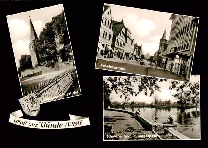 Buende  Westfalen Alte Laurentiuskirche Bahnhofstrasse Schwanenteich im Buergerp