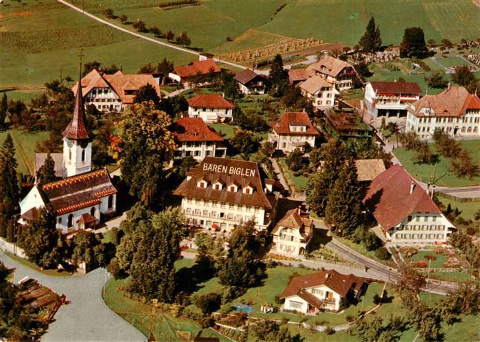 Biglen BE Hotel Restaurant Baeren mit Kirche Fliegeraufnahme