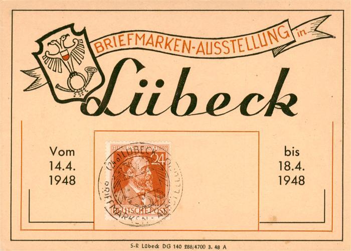 LueBECK  CITY Briefmarken Ausstellung 1948