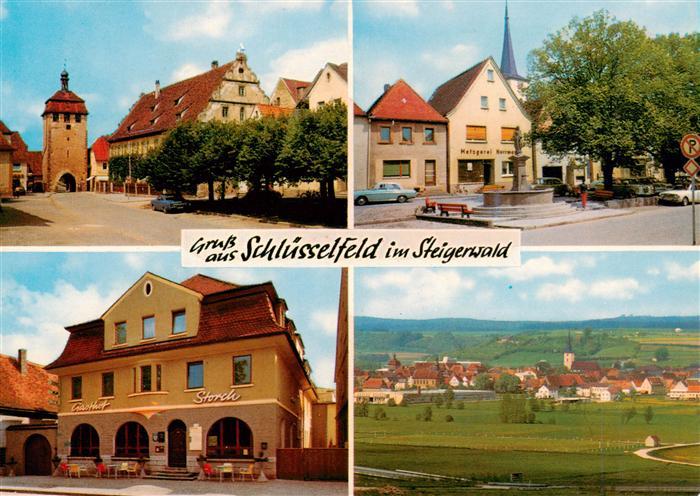 Schluesselfeld Gasthof Storch Ortspartien Brunnen Panorama