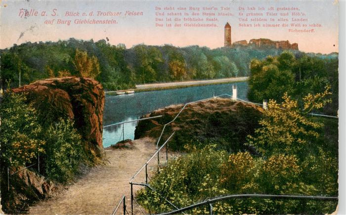 Halle  Saale Blick von den Trothaer Felsen auf Burg Giebichenstein