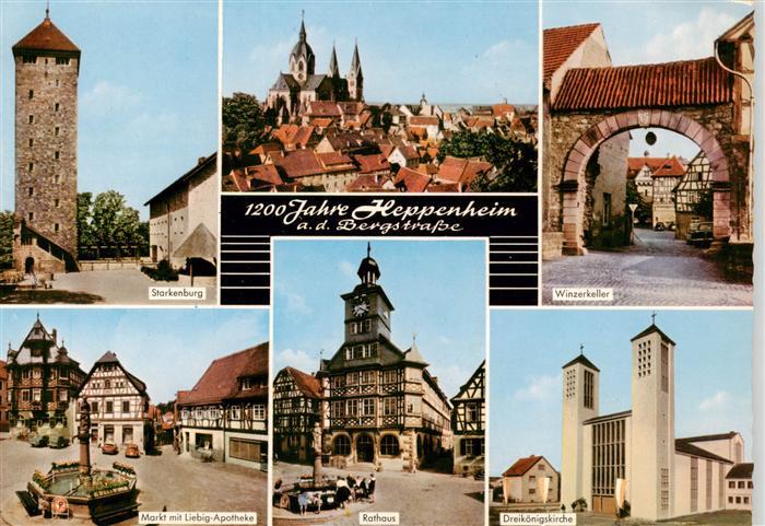 Heppenheim Bergstrasse Starkenburg Kirche Winzerkeller Markt mit Liebig Apotheke