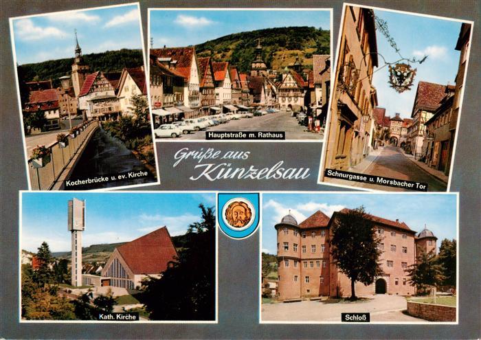 Kuenzelsau Kocherbruecke Kirche Hauptstrasse Rathaus Schnurgasse Mosbacher Tor S