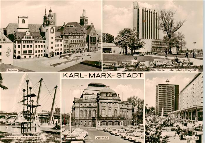 Karl-Marx-Stadt CHEMNITZ Rathaus Stadthalle Interhotel Kongress Brunnen Opernhau