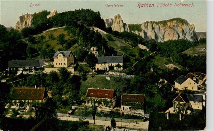Rathen Saechsische Schweiz Panorama mit Bastei und Gansfelsen
