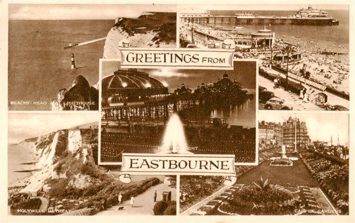 Eastbourne  Sussex UK Beachy Head Holywell Treat Carpet Gardens Pier by Night