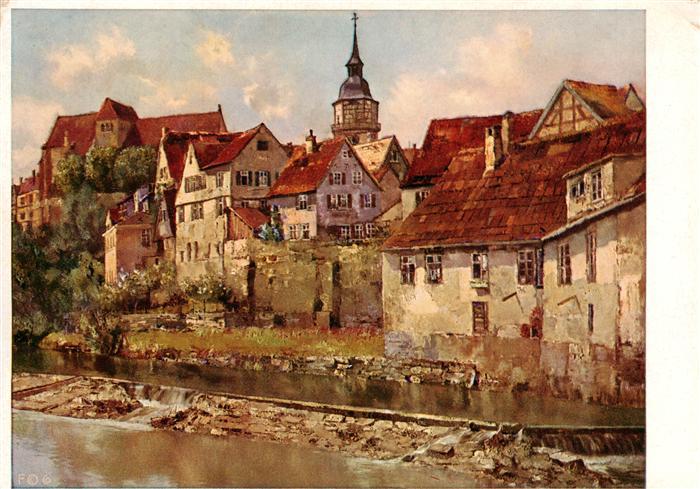 Backnang Altes Staedtchen Kuenstlerkarte