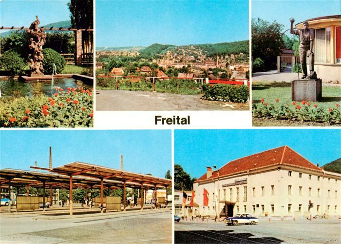 Freital Storchenbrunnen Teilansicht Stahlwerkerdenkmal Busbahnhof Klubhaus der E