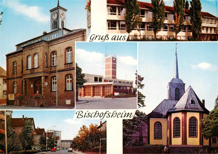 Bischofsheim Ruesselsheim Rathaus Schule Kirche Strassenpartie