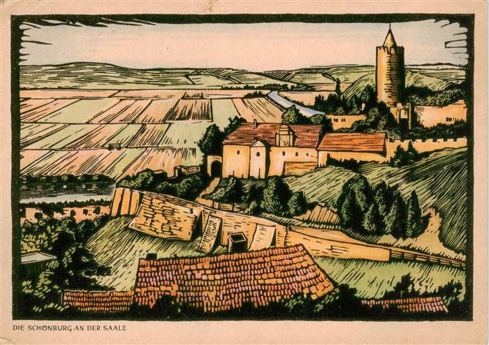 Schoenburg Saale Naumburg Sachsen-Anhalt Panorama Kuenstlerkarte