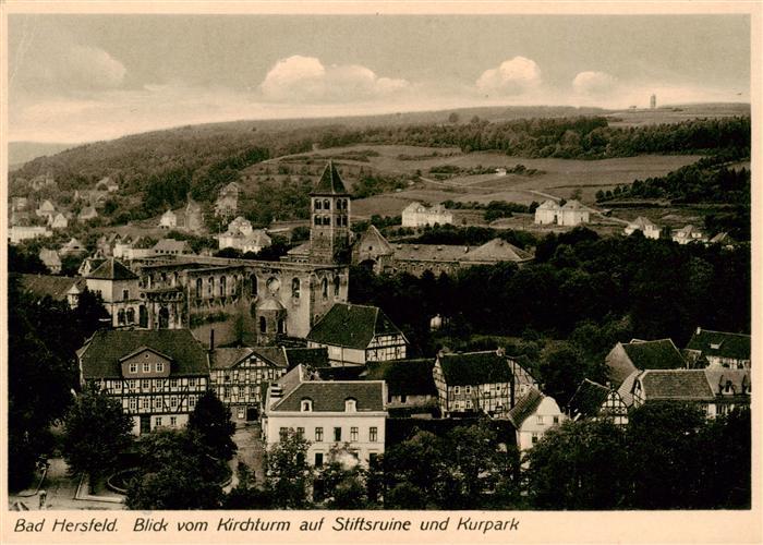 Bad Hersfeld Blick vom Kirchturm auf Stiftsruine und Kurpark