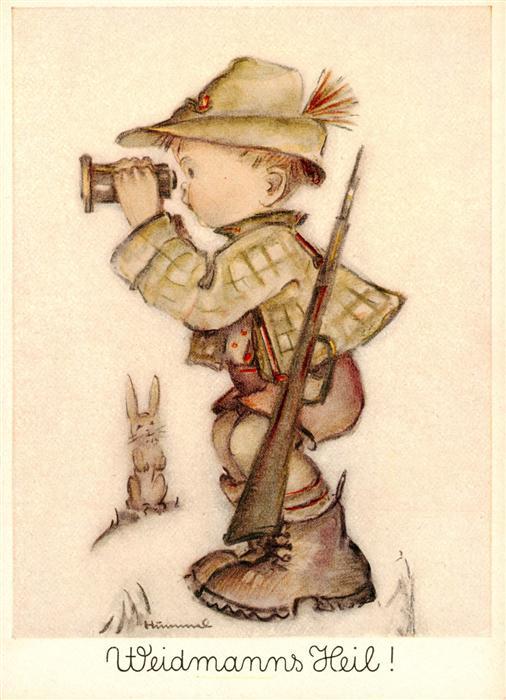 Hummel Kuenstler-AK-Nr. 5616 Weidmann Kind Hase Pistole