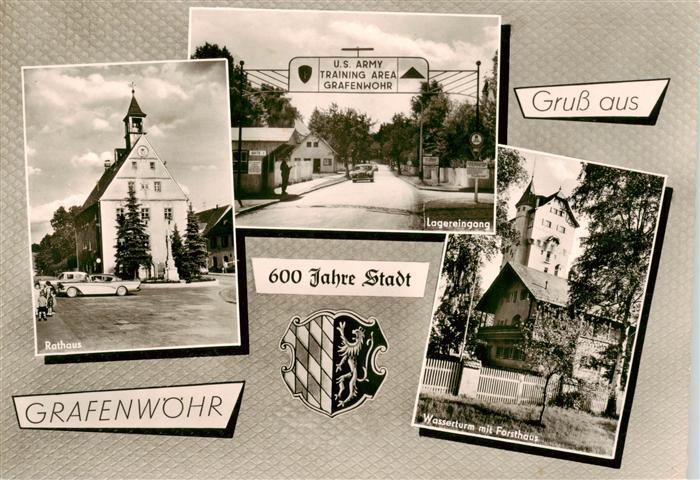 Grafenwoehr Truppenuebungsplatz Rathaus Lagereingang Wasserturm mit Forsthaus