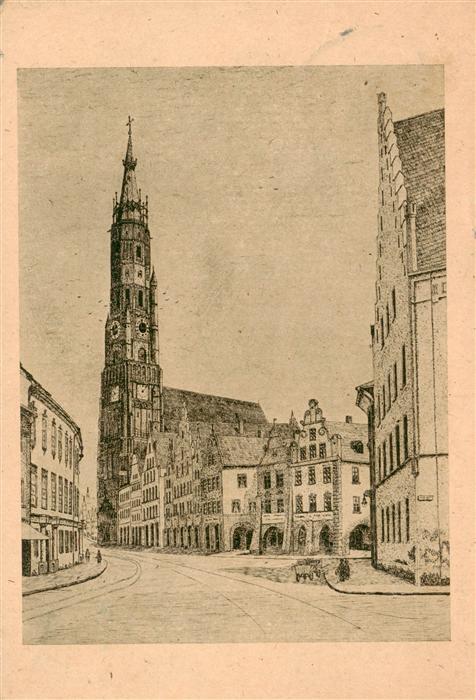 Landshut  Isar Martinskirche Federzeichnung